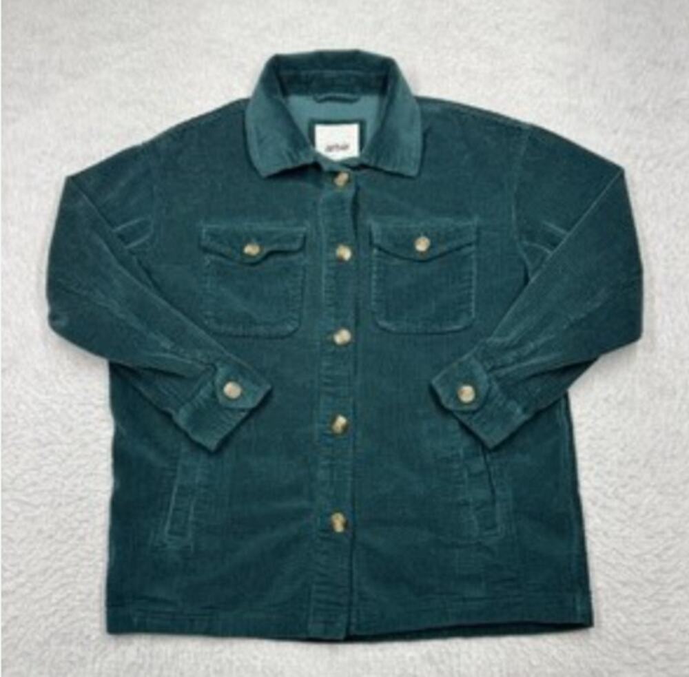AERIE Women's 100% Cotton LumberJane Corduroy Shacket LARGE Dark Teal Green